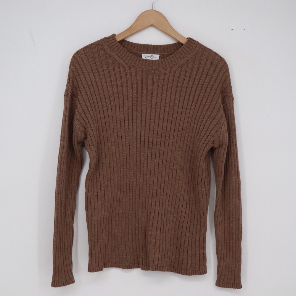 Jessica Simpson Sweater Womens M Ribbed Knit Brown Long Sleeve Crew Neck